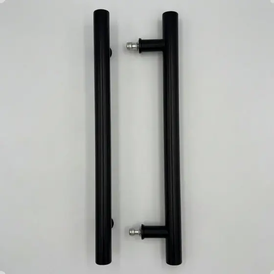 Par Puxador Redondo 40cm Preto Fosco - Para Porta Pivotante de Madeira, Vidro | Design Moderno