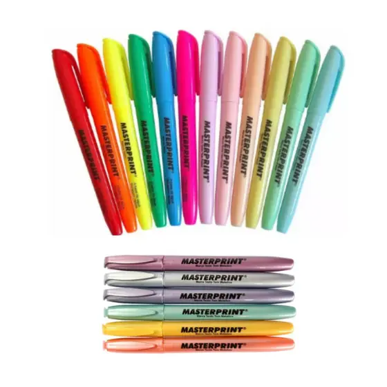 Kit 18 Marca Texto Neon, Pastel E Metálico - Masterprint