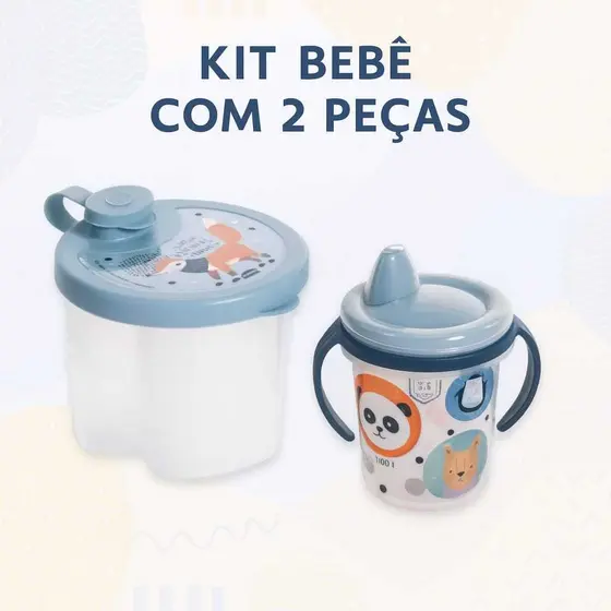 Kit 2 Peças Porta Leite Em Pó Ou Fórmula Com 3 Divisórias + Copo De Transição / treinamento Bebê Infantil