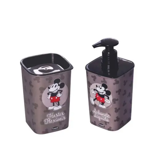 Kit Mickey Completo – Organizador de Algodão + Porta Sabonete Líquido
