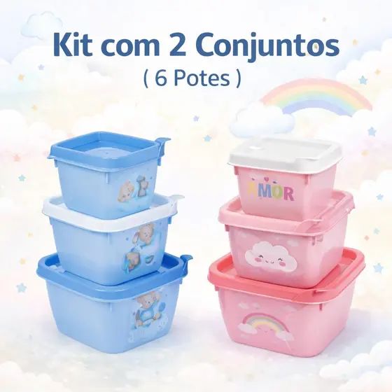Kit com 6  Potes Organizadores Infantis com Tampa pote para Papinha lanchinho