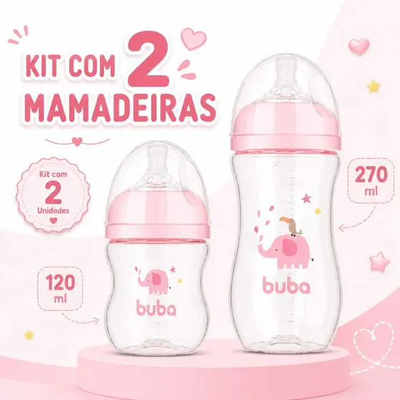 Kit Com 2 Mamadeiras 120 Ml E 270 Ml  Material Seguro Bico De Silicone Facil Limpar Mamadeiras Bebes
