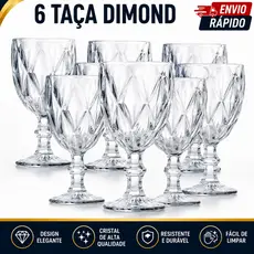 Kit Jogo 6 Taça Diamante Diamond Copo Vidro Transparente Bico De Jaca 340ml