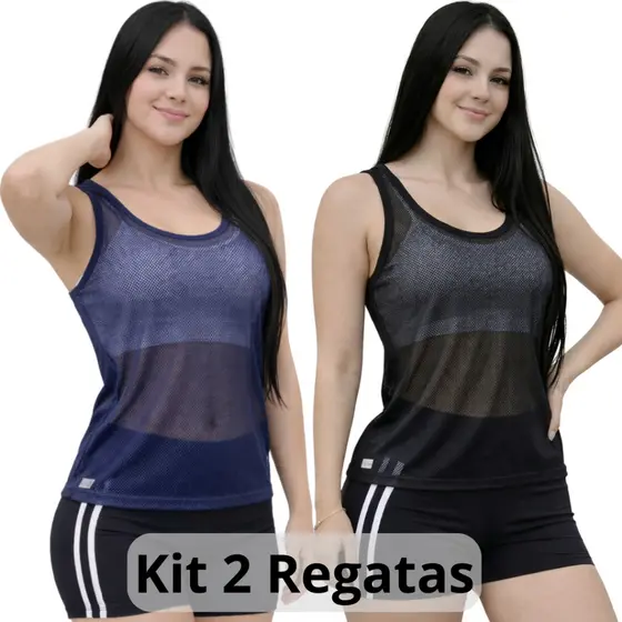 Kit 2 Regata Telinha Feminina Transparente Fitness Academia Leve Ideal Para Sobreposição