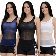 Regata Telinha Feminina Transparente Fitness Academia Esportiva Leve Ideal Para Sobreposição