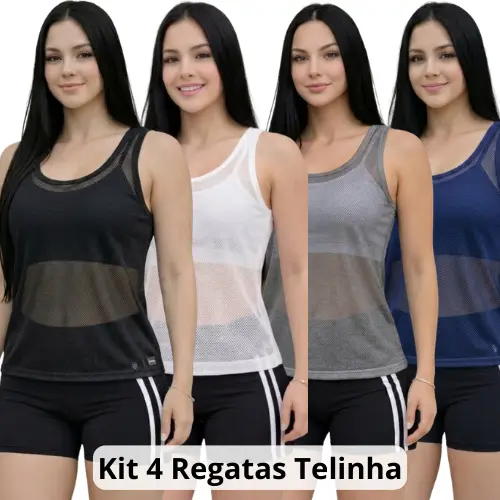 Kit 4 Regata Telinha Feminina Transparente Fitness Academia Leve Ideal Para Sobreposição