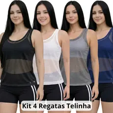 Kit 4 Regata Telinha Feminina Transparente Fitness Academia Leve Ideal Para Sobreposição