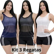Kit 3 Regata Telinha Feminina Transparente Fitness Academia Leve Ideal Para Sobreposição