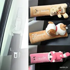 Capa de Cinto de Segurança para Carro em Pelúcia com Estampa de Urso e Flor, Acessório Universal de Proteção para Ombro