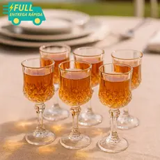 Kit Com 6 Taças de Licor 50ml ou 4 Taças 75ml Vidro Diamante Transparente Lyor Sofisticado Elegante