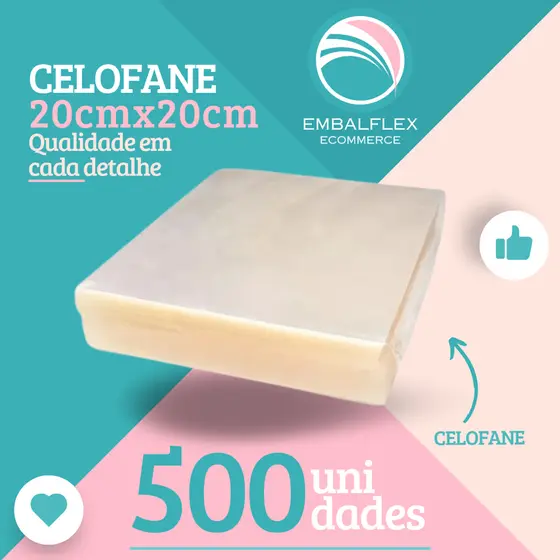 Celofane 20x20 Bopp Transparente kit c/ 500 Unid. Doces e Brownies