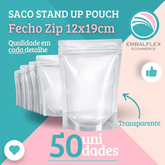Embalagem Standup Pouch C/ 50 unidades Com Zip 12cmx19cm