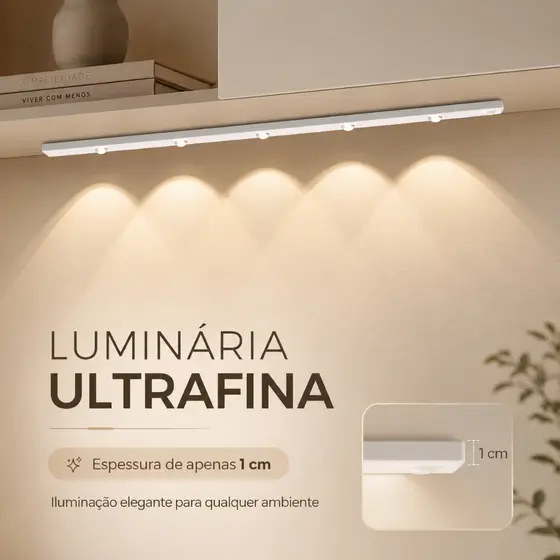 Luminária LED com Sensor para Armário 60cm 3 Cores Recarregável