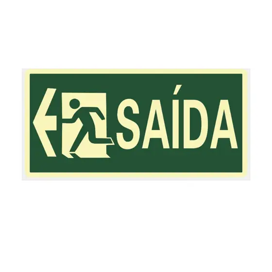 Placa De Sinalização Fotoluminescente Saída Esquerda Emergencia