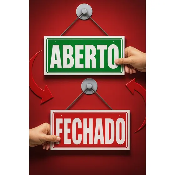 Kit 2 em 1 Placa ABERTO e FECHADO -(FRENTE E VERSO)para loja empresa escritorio
