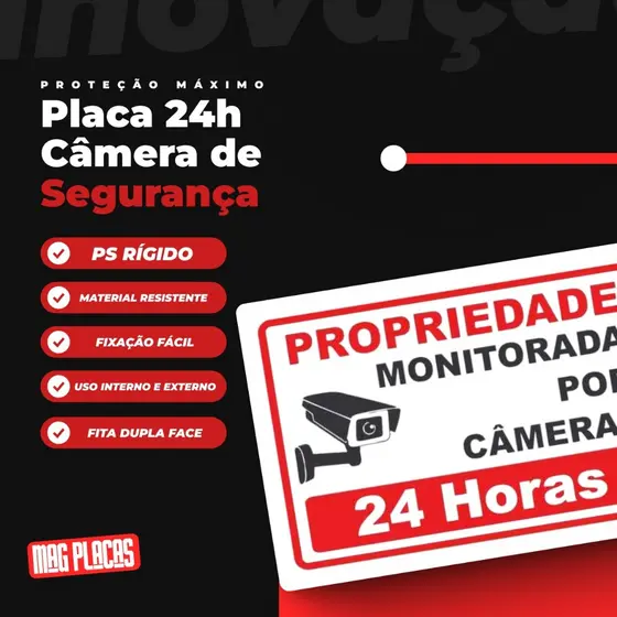 Placas Ambiente monitorado Monitoramento 24 horas Plaquinhas Voce esta sendo filmado com Dupla Face