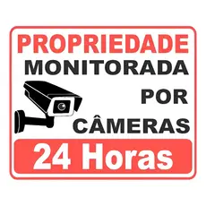 Adesivo Propriedade Monitorada 24h Câmeras Segurança 30x20 Vermelho