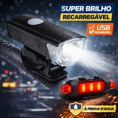 Kit Lanterna e Farol Bicicleta Bike Luz Ultra Led a Prova D'Água C/ 3 Modos Iluminação