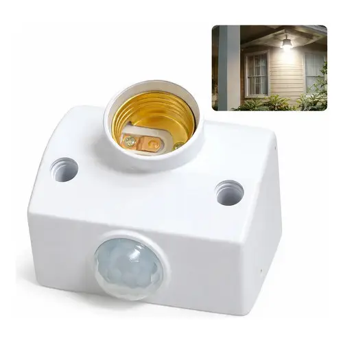 Suporte Com Sensor De Presença Soquete E27 127/220v Cor Branco Modelo Quadrado