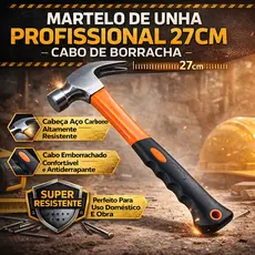 Martelo De Unha Com Cabo De Borracha 27cm Profissional Para Reparos Domésticos E Obra
