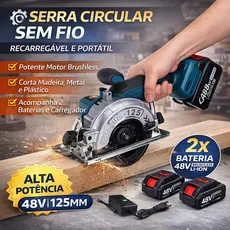 Serra Circular Sem Fio Recarregável E Portátil 2 Bateria 48V 125MM