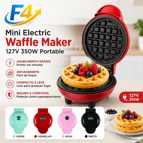 Mini Máquina De Waffle 127V 350W Chapas Antiaderentes