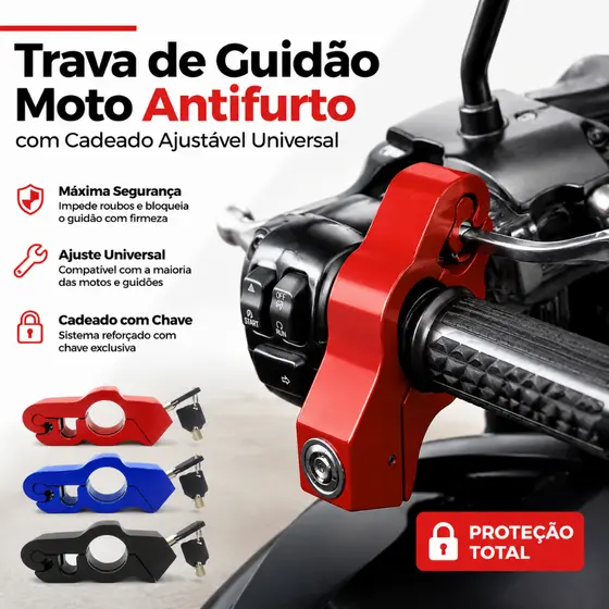 Trava Moto Antifurto Guidão com Cadeado Alta Segurança Universal