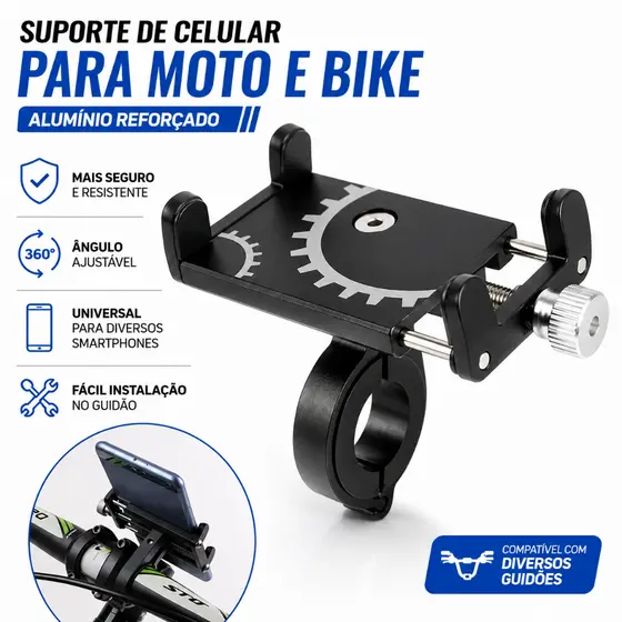 Suporte Celular Moto Bike Alumínio Reforçado Universal Ajustável para Guidão