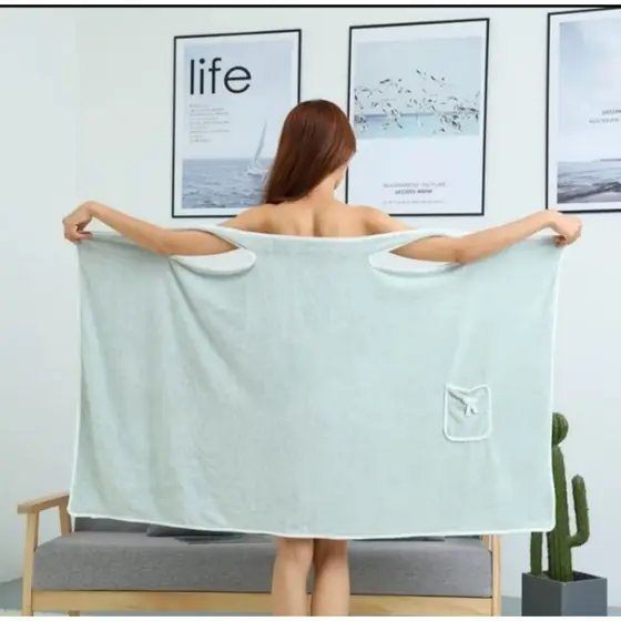 Toalha Roupão de Banho com Alças e Bolso – Estilo Vestido Spa