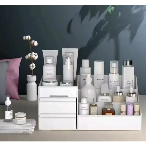 Organizador de Cosméticos com 3 Gavetas e Divisórias – Porta Maquiagem Multifuncional para Penteadeira, Banheiro ou Escr
