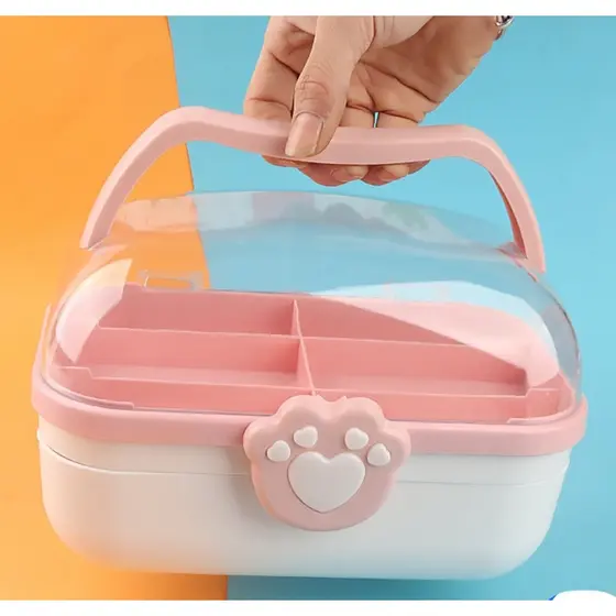Maleta Infantil com Alça, Bandeja de Divisórias Removível e Gaveta. Fecho articulado com Design de Patinha Fofo 🐾