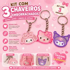 KIt 3 Chaveiros Hello Kitty, Kuromi e Melody