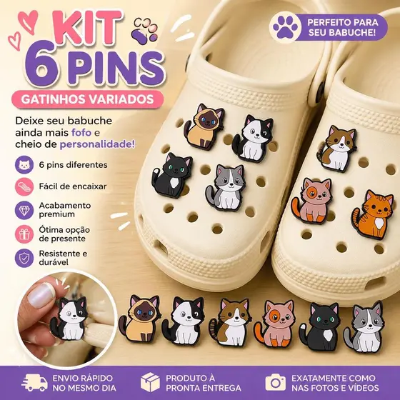 Kit 6 Pins Gatinhos Para Babuche Charms Enfeites Acessórios