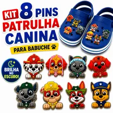Kit 8 Pins Patrulha Canina para Babuche Enfeites Emborrachados