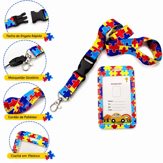 Cordão com Crachá de Identificação Autismo Quebra Cabeça