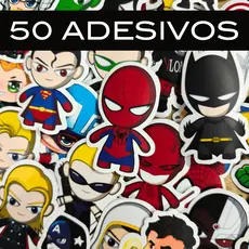 50 Adesivos Heróis Vinil Impermeável Stickers para Notebook Garrafa Caderno Sem Repetição