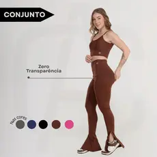 Conjunto Calça Flare Abertura na Barra Fitness + Top Cropped Decote nas Costas Zero Transparência Conforto