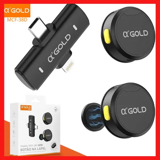 Mini Microfone De Lapela Sem Fio Magnetico 2 Em 1 Lightning E Type-c Para Vlogs