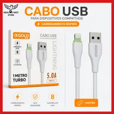 Cabo Carregador A'Gold USB Tipo-C e Lightning 1m 5.0A Turbo Fast Charge para Android e iPhone - Prático E Rápido