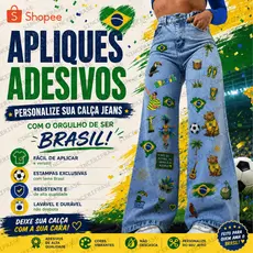 Aplique Adesivo Tema Brasil Para personalizar Calça Jeans Termocolante Para Costumizar Roupa Capivara  Cachorro Caramelo
