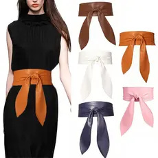 Cinto Largo De Couro Sintético Com Nó Multicolorido De Gravata Obi Para Vestidos , Blusas E Estilo Casaco