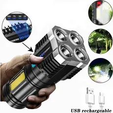 Lanterna Recarregável LED 4 Lâmpadas Super Brilhante 4 Modos à Prova d’Água com Bateria 18650
