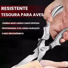 Tesoura de Cozinha Reno em Aço Inox – Corta Osso de Frango e Peixe, Multifuncional com Trava de Segurança