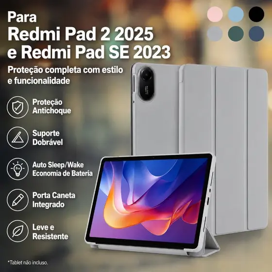 Capa Smart para Redmi Pad 2 2025 / Redmi Pad SE 11" 2023 Silicone com Suporte Dobrável
