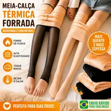 Meia Calça Térmica Forrada Peluciada Feminina Quentinha Para Inverno Frio Alta Elasticidade