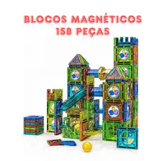 Blocos Magnéticos STEM 158 Peças Montar Brinquedo Construir Criança Desenvolvimento Infantil