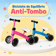 Bicicleta de Equilíbrio Baby Sem Pedal 4 Rodas Antitombo Leve Segura Guidão Ajustável Premium