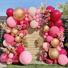 Kit 183 Balões Rosa Magenta Blush Nude Ouro Double 5"10"12"18" Arco Orgânico Decoração Festa Aniversário Casamento