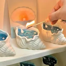 Vela Aromática Concha do Mar Oceano - Cera Glitter Pérolas Estrelas 10-12h