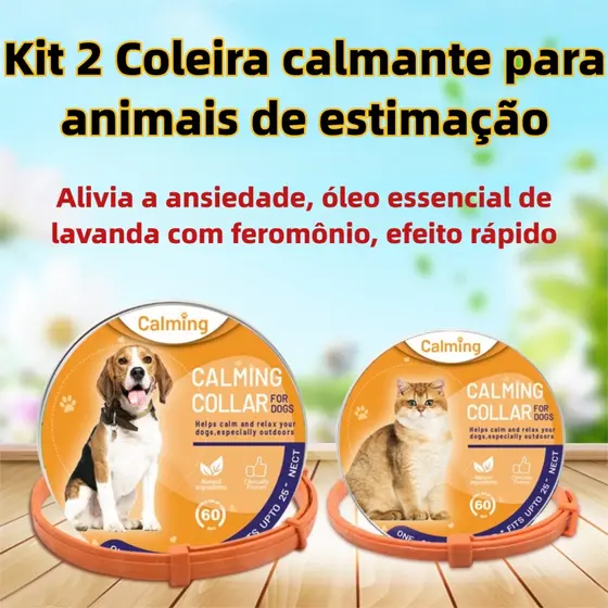 Kit 2 Coleira Feromônio Anti-Estresse para Cachorro e Gato，com Estresse Extração Vegetal para Ansiedade